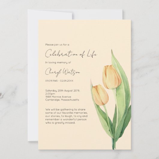 Simple Tulip Celebration of Life Funeral 招待状 (正面)