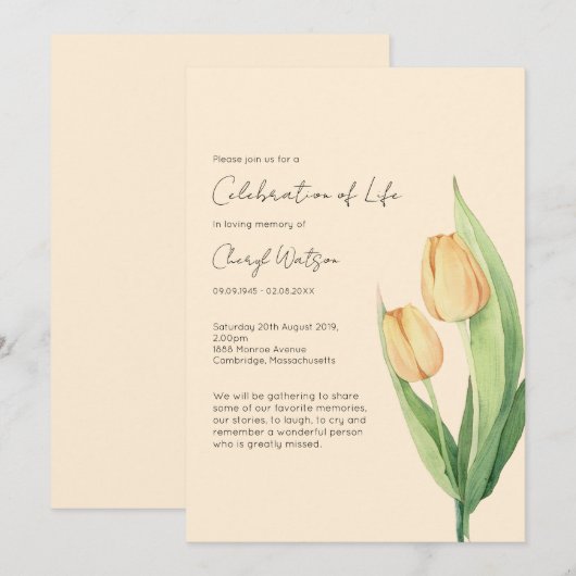 Simple Tulip Celebration of Life Funeral 招待状 (正面/裏面)