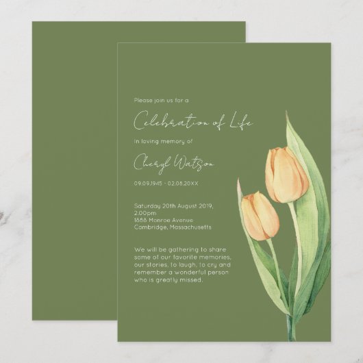 Simple Tulip Celebration of Life Funeral 招待状 (正面/裏面)