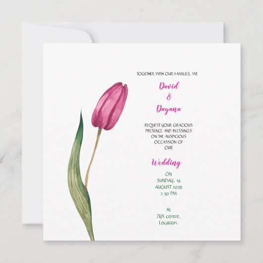 Simple tulip flower invitation セーブザデート (正面)