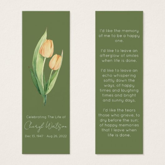 Simple Tulip Funeral Memorial Bookmark (正面&裏面)