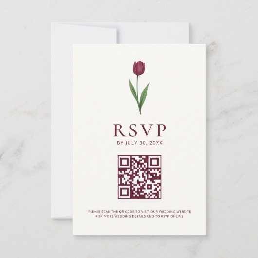 Simple Tulip Ivory Minimalist Wedding QR Code 出欠カード (正面)