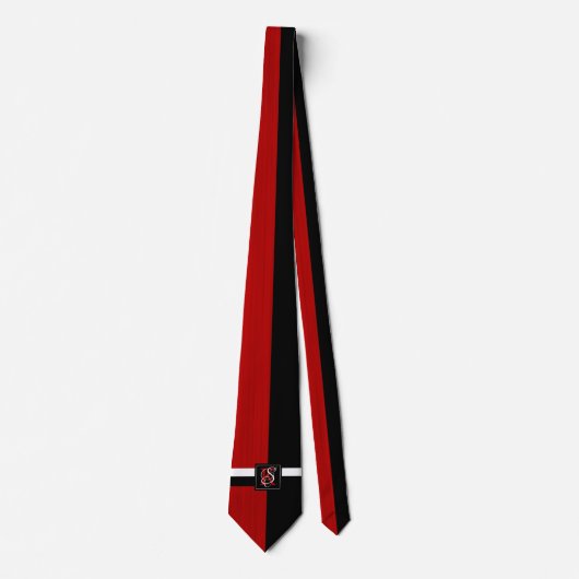 Simple Two Tone Black and Red Initials Monogram ネクタイ (正面)