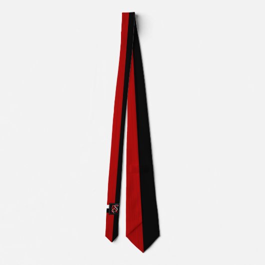 Simple Two Tone Black and Red Initials Monogram ネクタイ (裏面)
