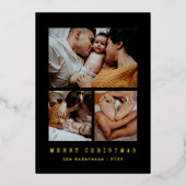 Simple Typewriter Family 3 Photo Collage Christmas 箔シーズンカード (正面)