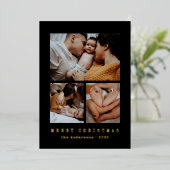 Simple Typewriter Family 3 Photo Collage Christmas 箔シーズンカード (立ち正面)