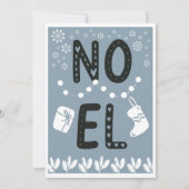 Simple Typography NOEL Dusty Blue Christmas シーズンカード (正面)