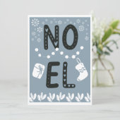 Simple Typography NOEL Dusty Blue Christmas シーズンカード (スタンド正面)