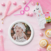 Simple Typography Photo First Birthday ペーパープレート (パーティー)