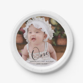 Simple Typography Photo First Birthday ペーパープレート