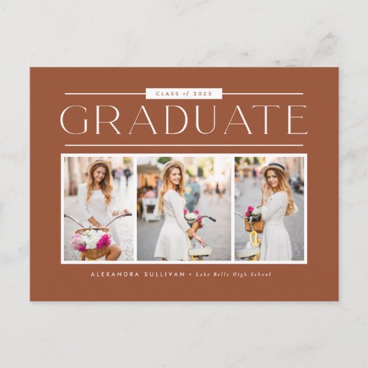 Simple Typography Terracotta Photo Graduation ポストカード (正面)
