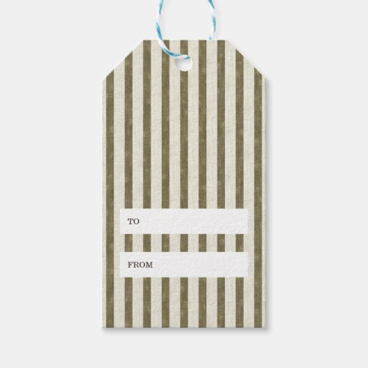 Simple Vintage Green Stripes Christmas Gift Tag ギフトタグ (正面)