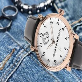 Simple Vintage Style Floral Monogram couple names 腕時計