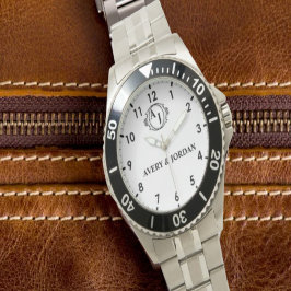 Simple Vintage Style Floral Monogram couple names 腕時計