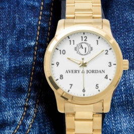 Simple Vintage Style Floral Monogram couple names 腕時計