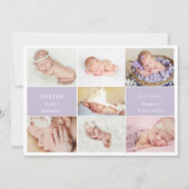 Simple Violet Baby Photo Collage Announcement Card 招待状 (正面)