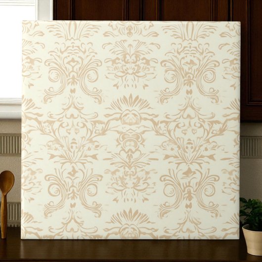 Simple Warm Soft Beige Damask タイル