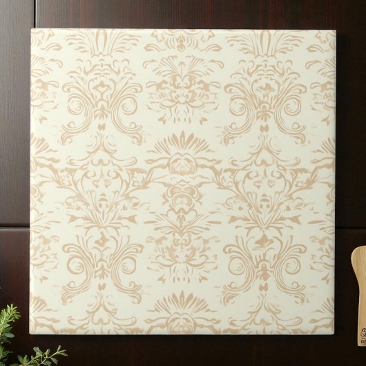 Simple Warm Soft Beige Damask タイル