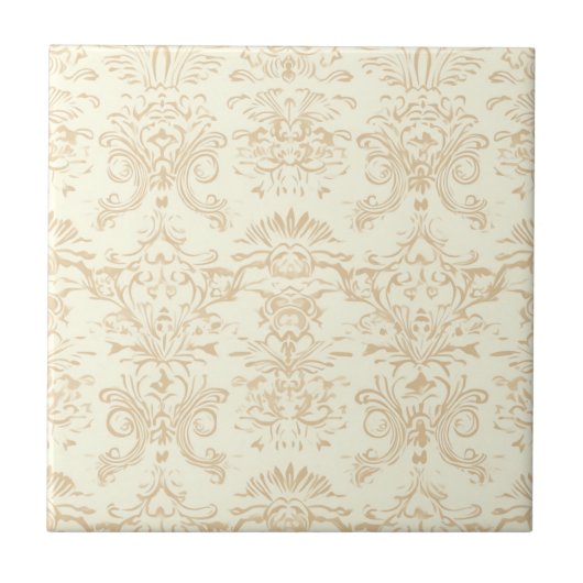Simple Warm Soft Beige Damask タイル (正面)