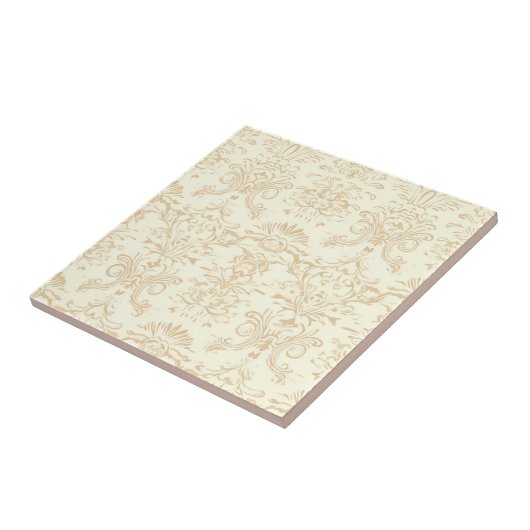 Simple Warm Soft Beige Damask タイル (側面)