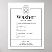 Simple Washer Instructions Laundromat Wall Poster ポスター (正面)