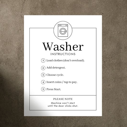 Simple Washer Instructions Laundromat Wall Poster ポスター