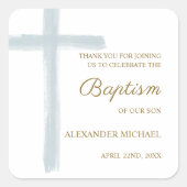 Simple  Watercolor Blue Cross Baptism Thank You スクエアシール (正面)