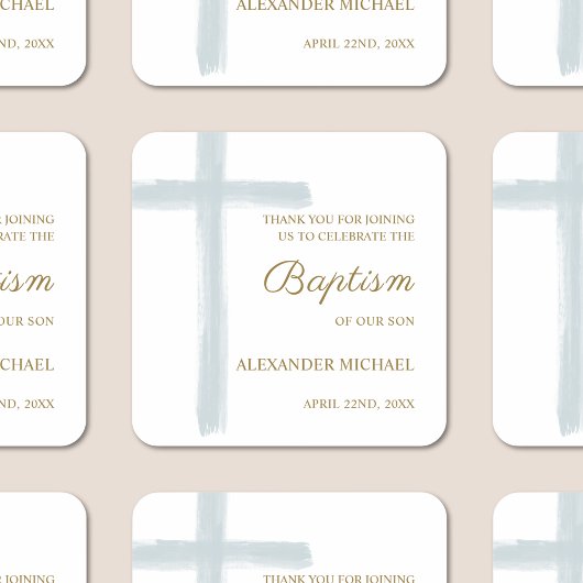 Simple  Watercolor Blue Cross Baptism Thank You スクエアシール