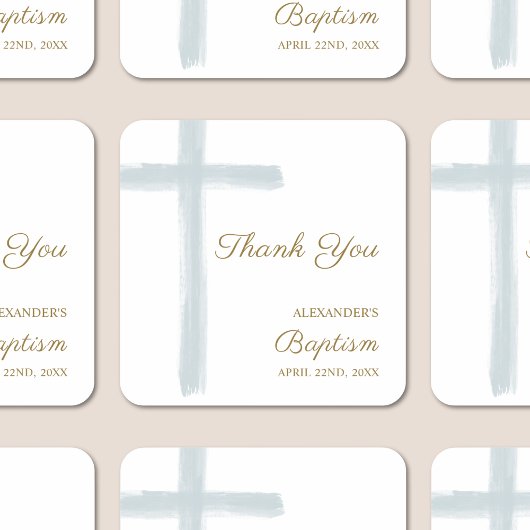 Simple Watercolor Blue Cross Thank You Baptism スクエアシール