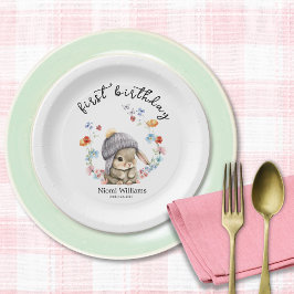 Simple Watercolor Bunny First Birthday Paper Plate ペーパープレート
