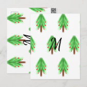 Simple watercolor Christmas pattern add monogram ポストカード (正面/裏面)