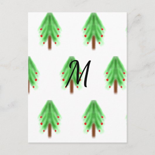 Simple watercolor Christmas pattern add monogram ポストカード (正面)
