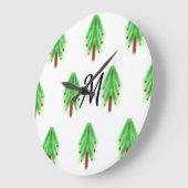 Simple watercolor Christmas pattern add monogram ラージ壁時計 (傾斜)