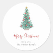 Simple Watercolor Christmas Tree Festive ラウンドシール (正面)