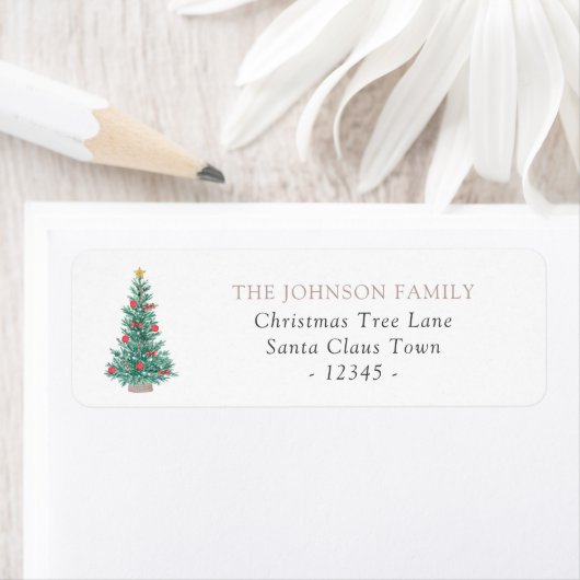 Simple Watercolor Christmas Tree Festive ラベル (インサイチュ)