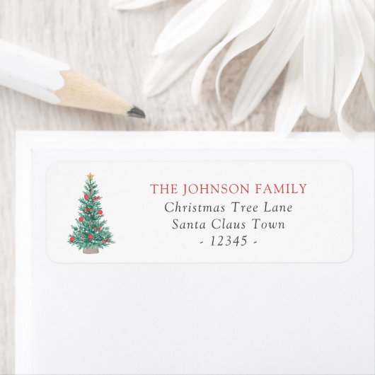 Simple Watercolor Christmas Tree Festive ラベル (インサイチュ)