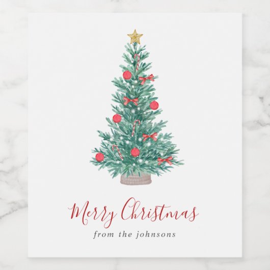 Simple Watercolor Christmas Tree Festive ワインラベル (シングルラベル)