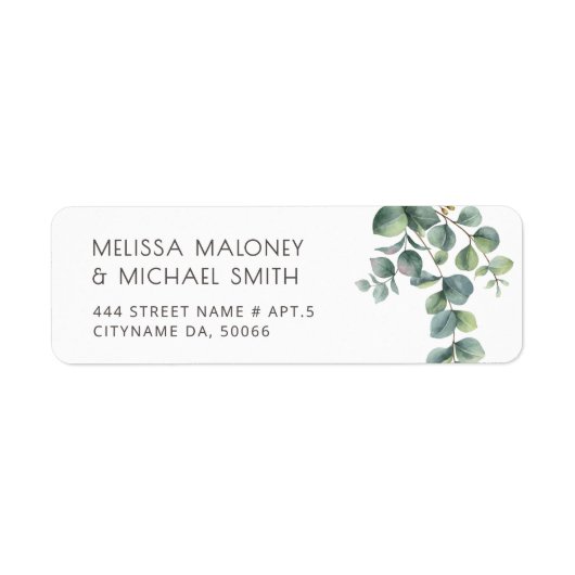 Simple Watercolor Eucalyptus Leaves | 結婚式 ラベル (正面)