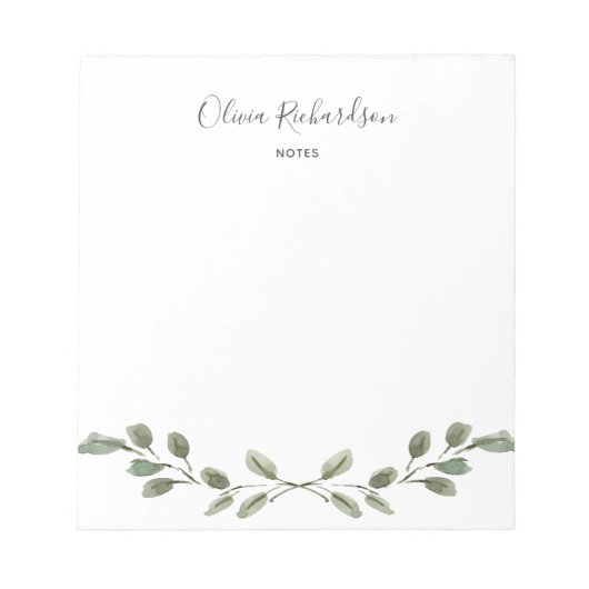 Simple Watercolor Greenery Botanical ノートパッド (正面)