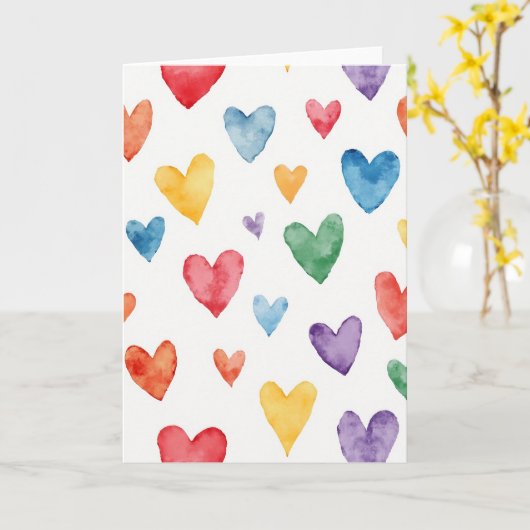 Simple Watercolor Hearts Pattern Card カード (黄色い花)