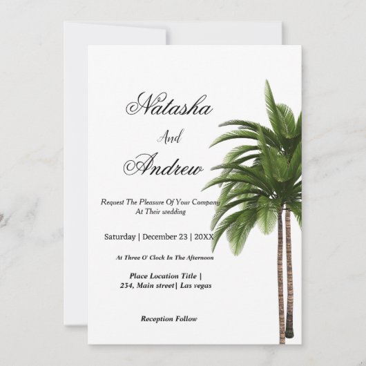 simple watercolor palm tree wedding invitation 招待状 (正面)