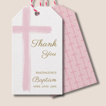 Simple Watercolor Pink Cross Thank You Baptism
