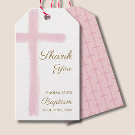 Simple Watercolor Pink Cross Thank You Baptism ギフトタグ