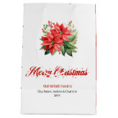 Simple Watercolor Red Poinsettia Holiday Gift Bag ミディアムペーパーバッグ (裏面)