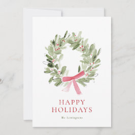Simple Watercolor Wreath & Bow No Photo シーズンカード