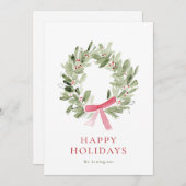 Simple Watercolor Wreath & Bow No Photo シーズンカード (正面/裏面)