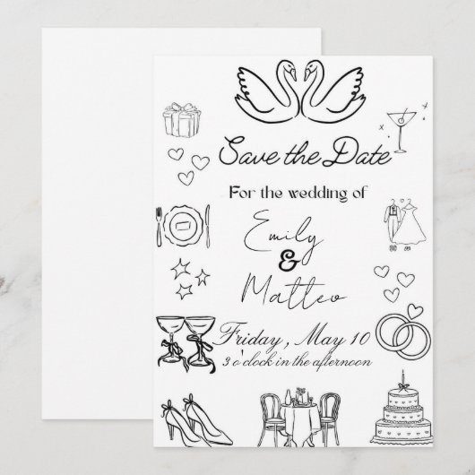 Simple wedding design 招待状 (正面/裏面)