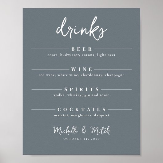Simple Wedding Drinks Bar Minimalist Menu Stylish ポスター (正面)