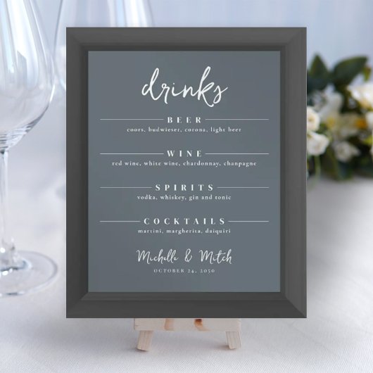 Simple Wedding Drinks Bar Minimalist Menu Stylish ポスター