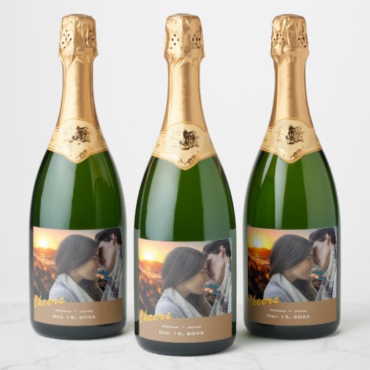 Simple Wedding Photo Wine Label  - Personalized スパークリングワインラベル (ボトル)